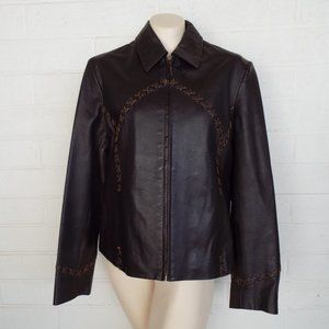 MONTANACO Large Chocolate brown zip front x laced lined leather jacket